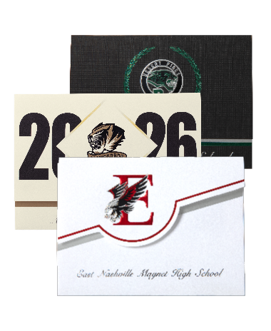 Personalized Herff Jones graduation announcements with school seals